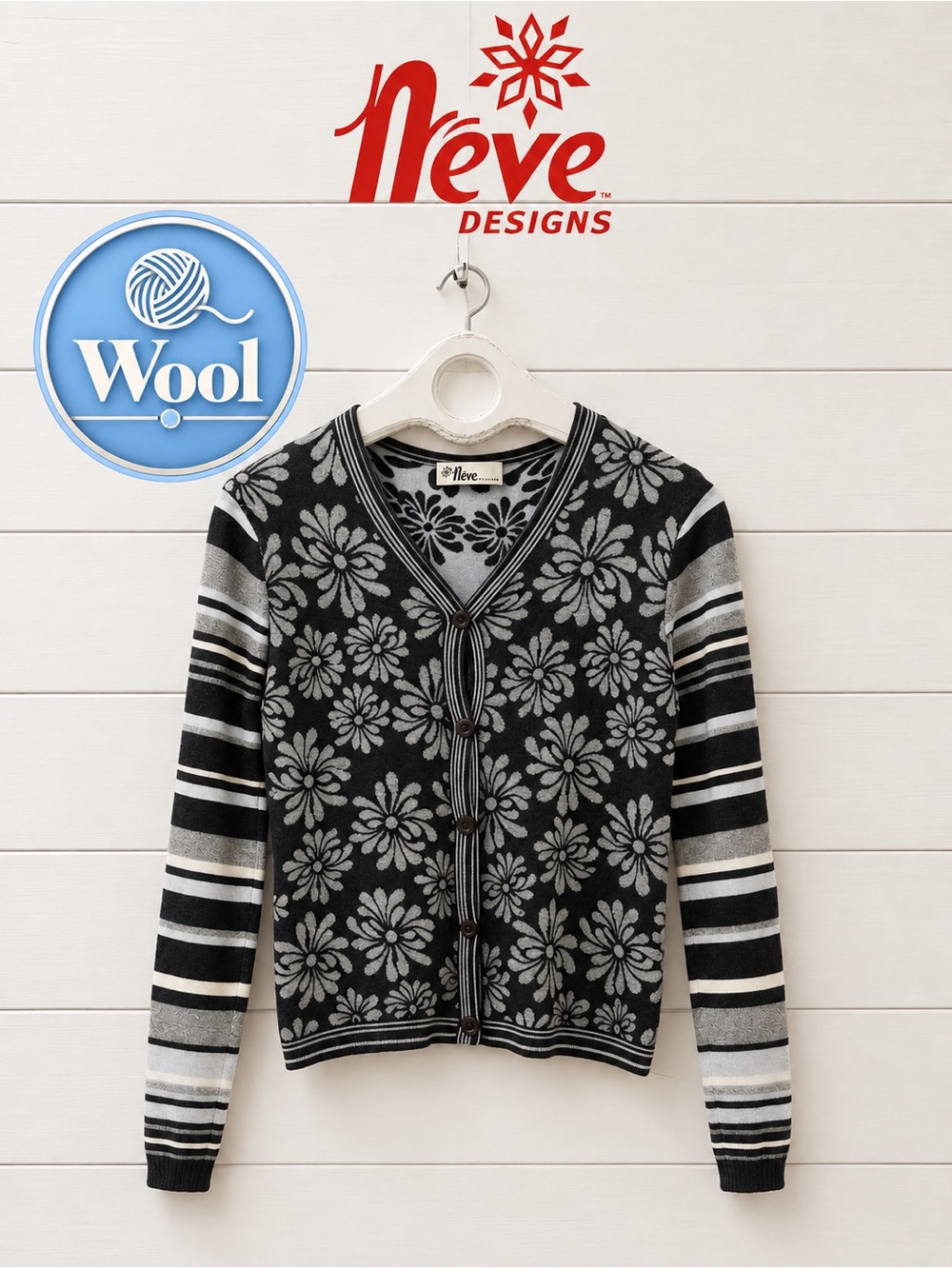 NEVE DESIGNS – Wool Floral & Striped Cardigan (S/M)